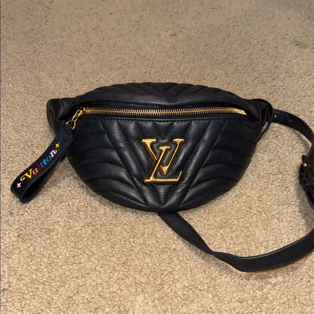 Louis Vuitton Black Quilted Waist Bum Bag with Gold Logo